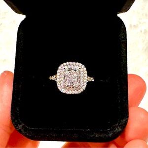 Double Halo Diamond Ring - Split Shank - size 7